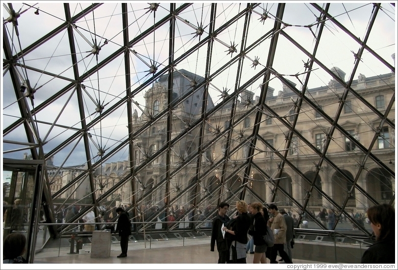 Louvre.  Looking out through pyramid entrance.