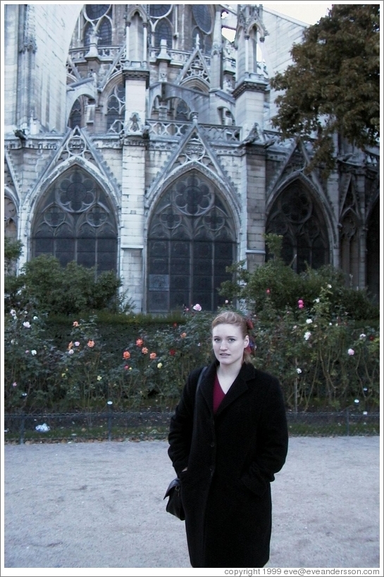 Notre Dame.  Eve in park behind church.