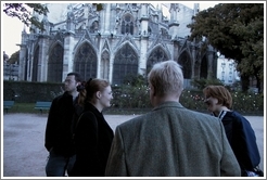 Notre Dame.  Rolf, Eve, Malte, Tracy in park behind church.