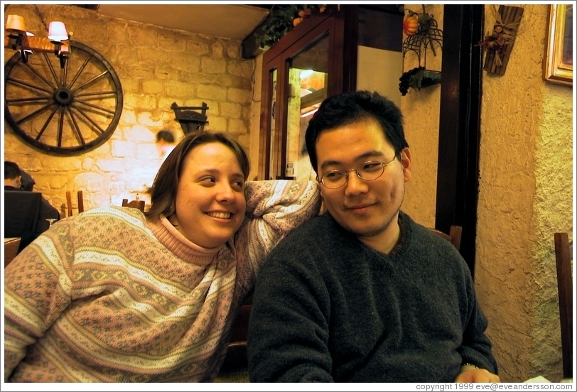 Tracy and Jin at Montparnasse pizza parlor.