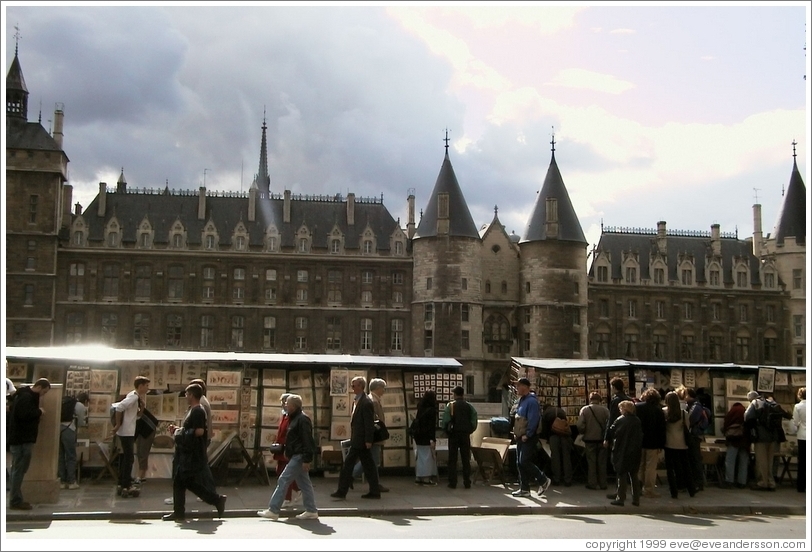 Vendor stalls along the Seine;.