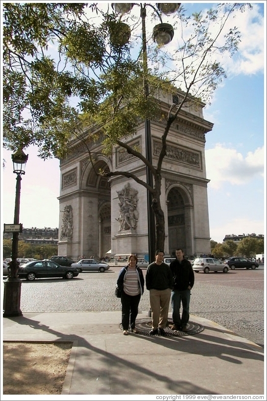 Tracy, Jin, and Rolf in front of the Arc de Triomphe.