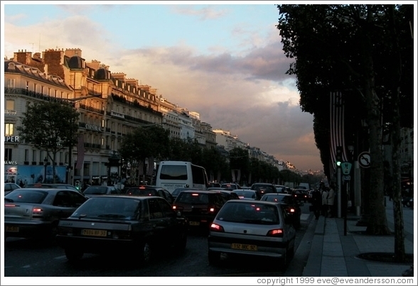 Champs Elysees at dusk.