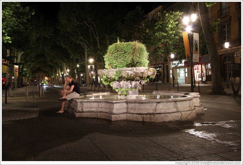 Fontaine des Neuf Canons (Nine Cannons) at night.  Built in 1691.  Cours Mirabeau.