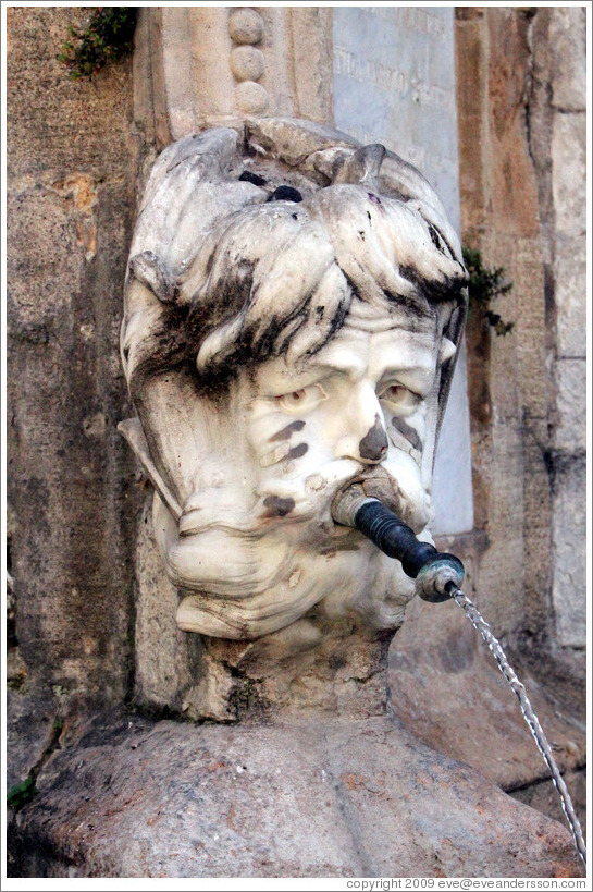 Face containing a water spout.  Fountain in the Place de l'H? de Ville (city hall plaza).
