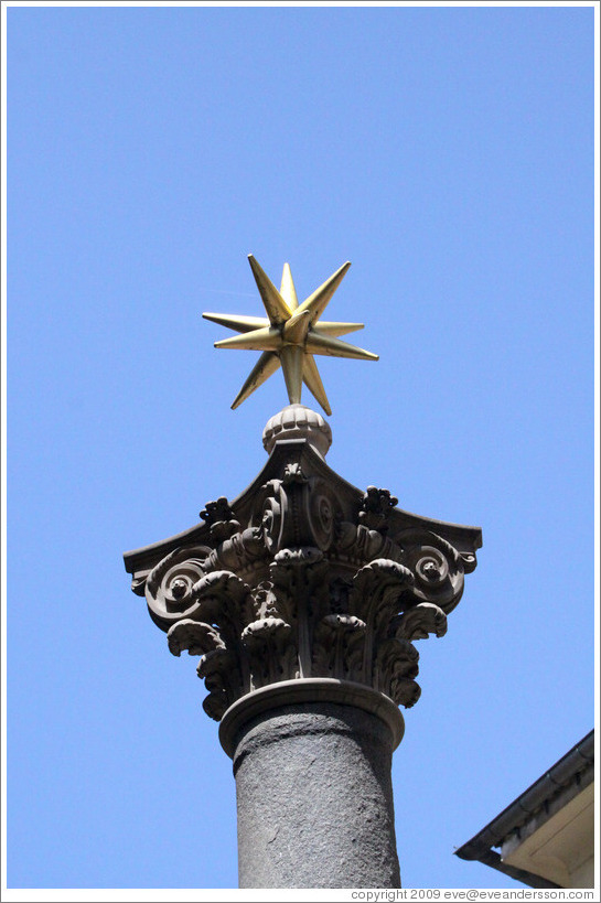 Fountain detail.  Place des Augustins.  Old town.