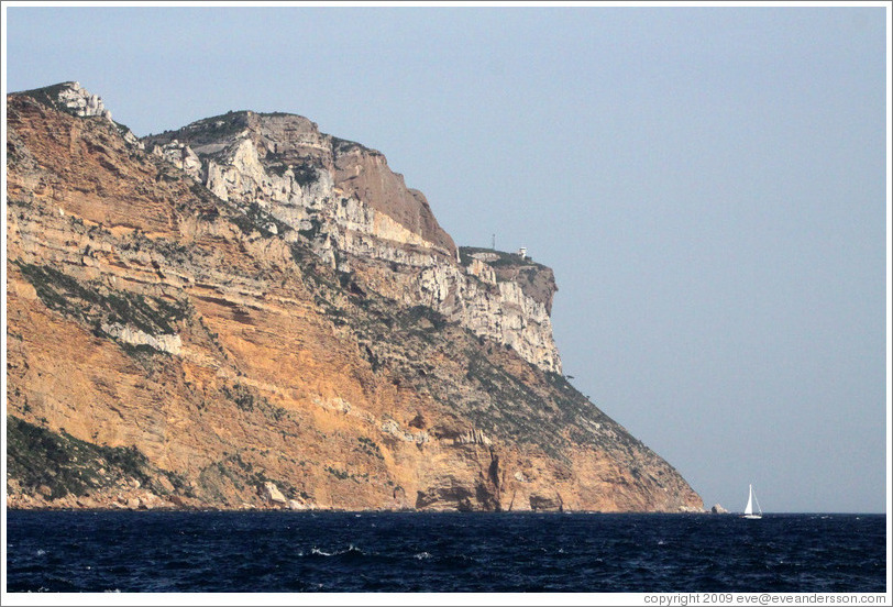 Sailboat near the calanques of Marseilles, viewed from Cassis.