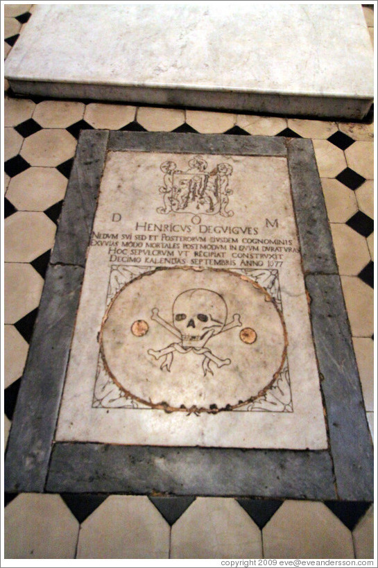 Depiction of skull on floor.  Chapel St Mathieu.