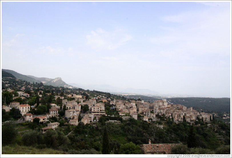 View of the old town of Tourrettes-sur-Loup, from a hill above the town.