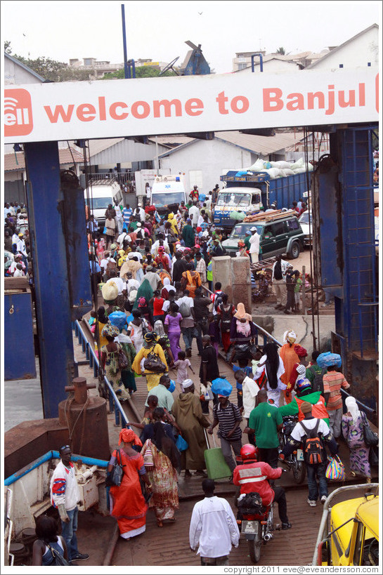 Ferry sign: "Welcome to Banjul".