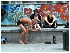 People at the fountain on Alexanderplatz.