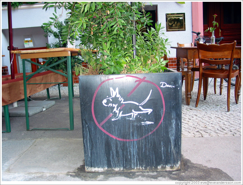 "No Dog Peeing" sign at caf&eacute;.