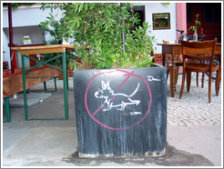 "No Dog Peeing" sign at caf&eacute;.