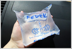 Bag of filtered drinking water, purchased roadside in Accra.