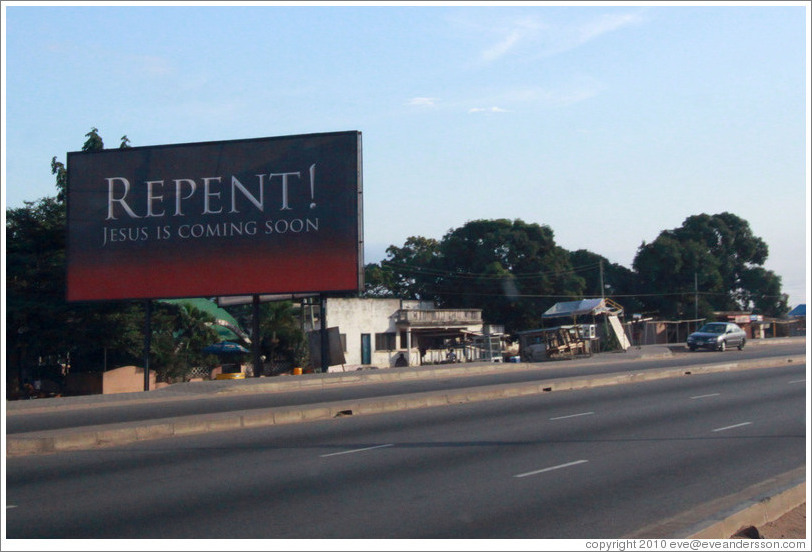 Billboard reading Repent! Jesus is Coming Soon.