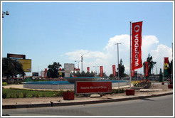 Kwame Nkrumah Circle, full of Vodafone banners.