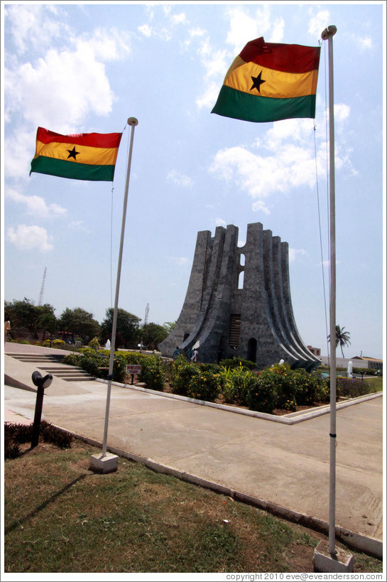 Mausoleum and flags. Kwame Nkrumah Memorial Park.