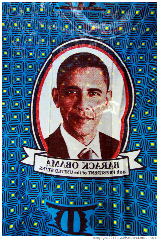 Barack Obama's image printed onto a textile.