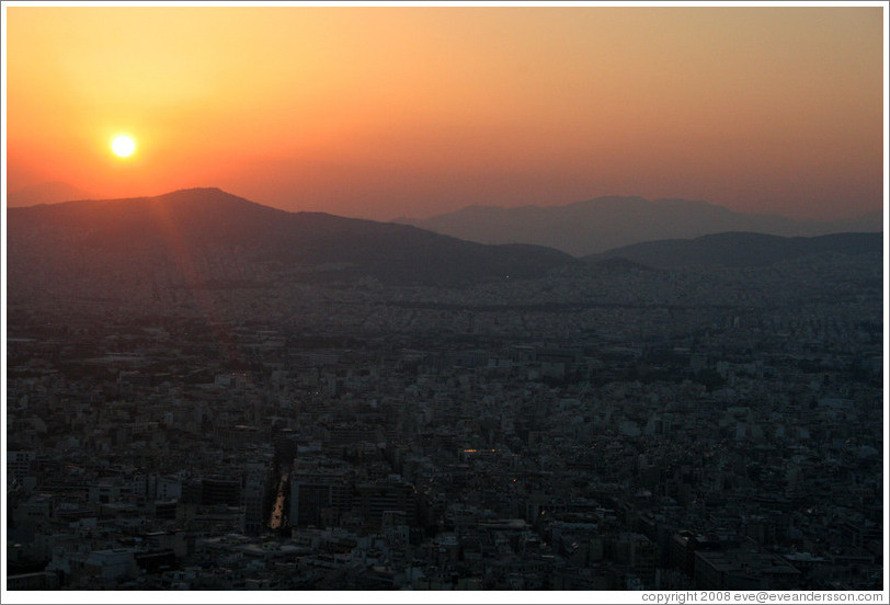 Athens viewed from Mount Lycabettus (&#923;&#965;&#954;&#945;&#946;&#951;&#964;&#964;&#972;&#962;) at sunset.