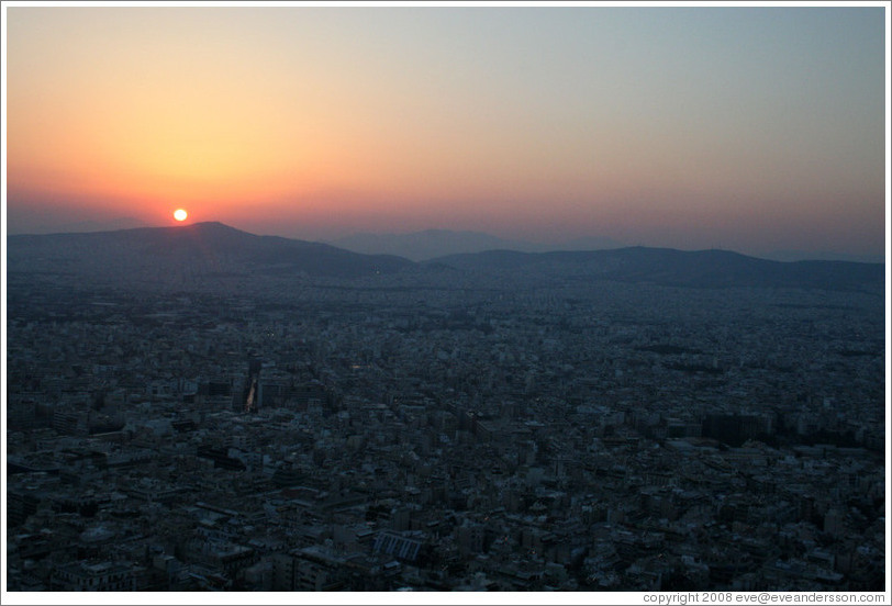 Athens viewed from Mount Lycabettus (&#923;&#965;&#954;&#945;&#946;&#951;&#964;&#964;&#972;&#962;) at sunset.