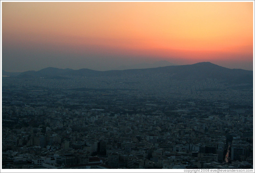 Athens viewed from Mount Lycabettus (&#923;&#965;&#954;&#945;&#946;&#951;&#964;&#964;&#972;&#962;) at sunset.