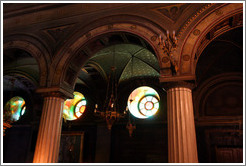 Light shining through stained glass windows.  Church of Aghia Irene (&#913;&#947;&#943;&#945; &#917;&#953;&#961;&#942;&#957;&#951;).