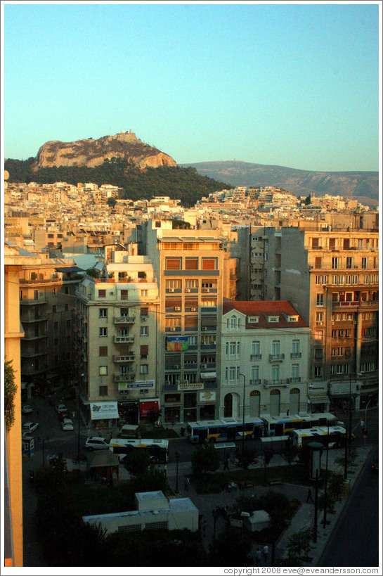 Mount Lycabettus (&#923;&#965;&#954;&#945;&#946;&#951;&#964;&#964;&#972;&#962;), viewed from the rooftop of the Melia Hotel.