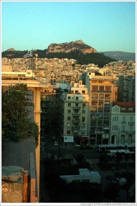 Mount Lycabettus (&#923;&#965;&#954;&#945;&#946;&#951;&#964;&#964;&#972;&#962;), viewed from the rooftop of the Melia Hotel.