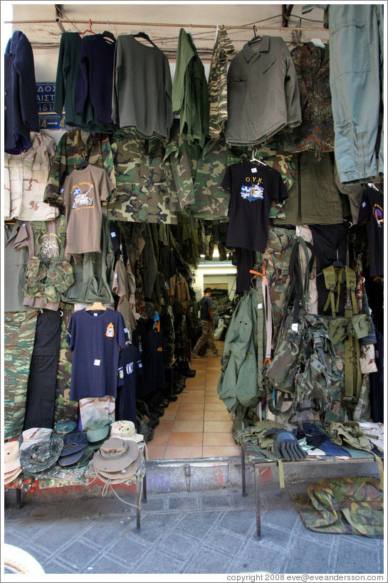 Flea market in the Monastiraki (&#924;&#959;&#957;&#945;&#963;&#964;&#951;&#961;&#940;&#954;&#953;) neighborhood.  This market seems to have a preponderance of camouflage clothing.