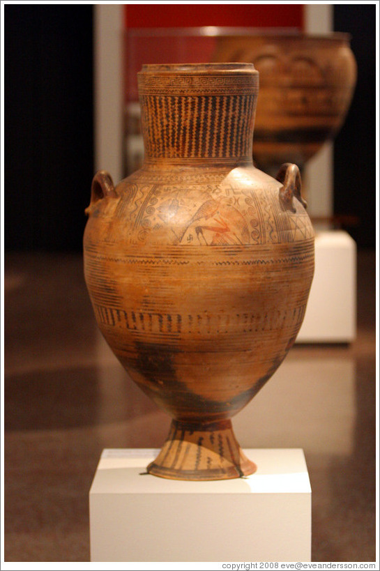 Boeotian pithos amphora depicting lions eating birds, pigs, and cows from 680-670 BC.  National Archaeological Museum.