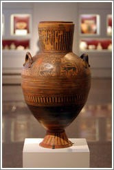 Boeotian pithos amphora depicting lions eating birds, pigs, and cows from 680-670 BC.  National Archaeological Museum.