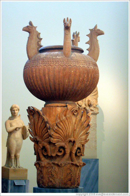 Funerary lebes kalpe depicting griffins found at Acharnon St., Athens, from about 350 BC.  National Archaeological Museum.
