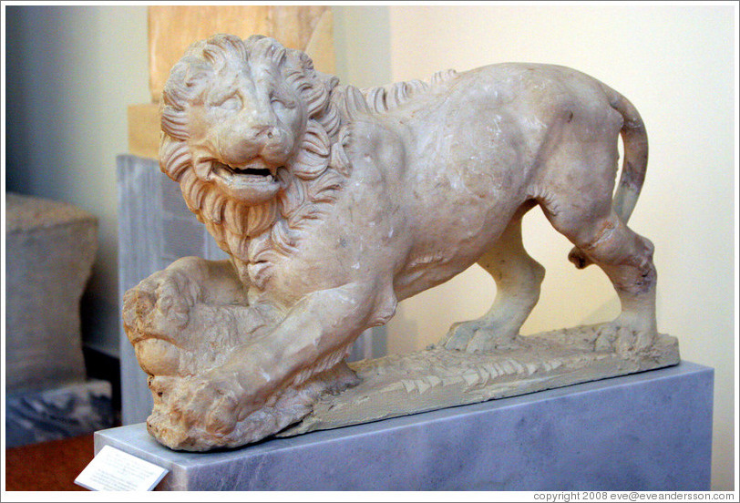 Lion from a funerary monument found in the ancient cemetery of Kerameikos, Athens, from 325-300 BC.  National Archaeological Museum.