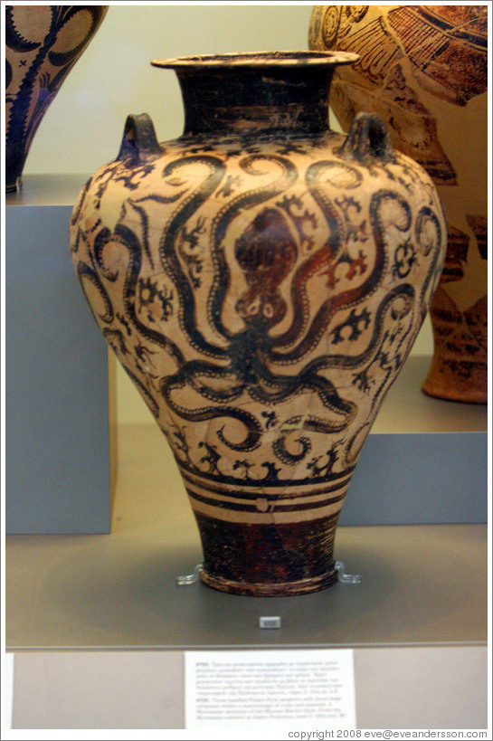 Minoan Palace-style amphora depicting an octopus from 15th century BC.  National Archaeological Museum.