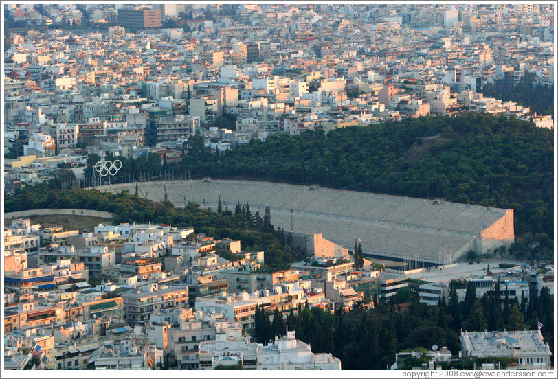 Panathinaiko (&#928;&#945;&#957;&#945;&#952;&#951;&#957;&#945;&#970;&#954;&#972;) Stadium, where the first modern Olympics were held in 1896, viewed from Mount Lycabettus (&#923;&#965;&#954;&#945;&#946;&#951;&#964;&#964;&#972;&#962;).