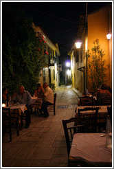 Plaka (&#928;&#955;&#940;&#954;&#945;), an old neighborhood in Athens, at night.