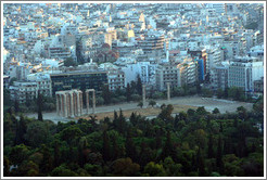 Temple of Olympian Zeus (&#927;&#955;&#965;&#956;&#960;&#943;&#959;&#965; &#916;&#953;&#972;&#962;), viewed from Mount Lycabettus (&#923;&#965;&#954;&#945;&#946;&#951;&#964;&#964;&#972;&#962;). 