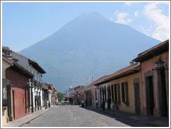 Antigua, Guatemala.  5a Avenida with Volcan Agua in the background