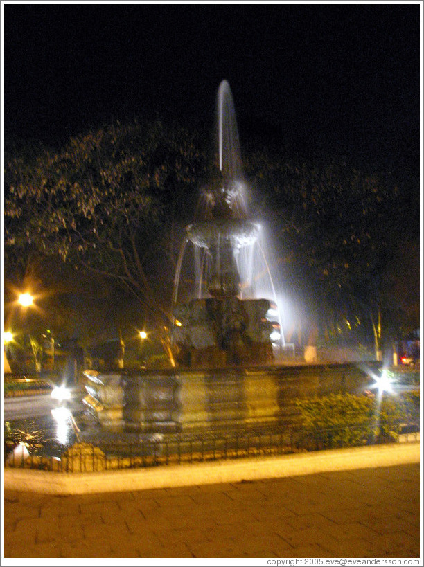 Parque Central.  Fountain at night.