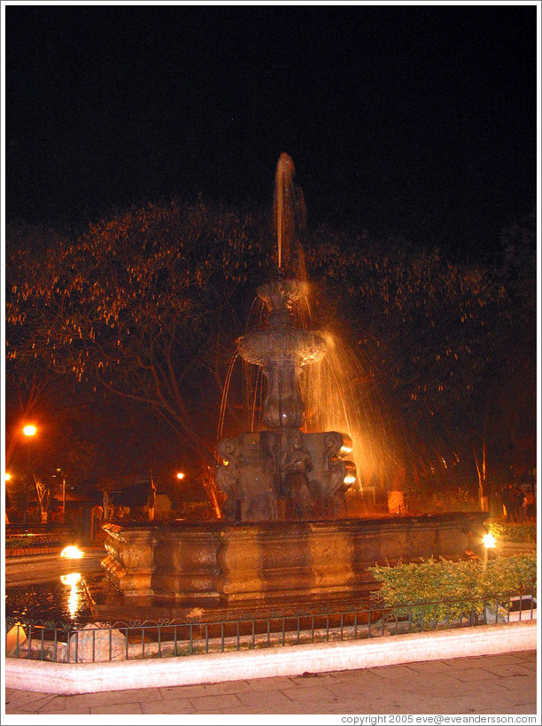 Parque Central.  Fountain at night.