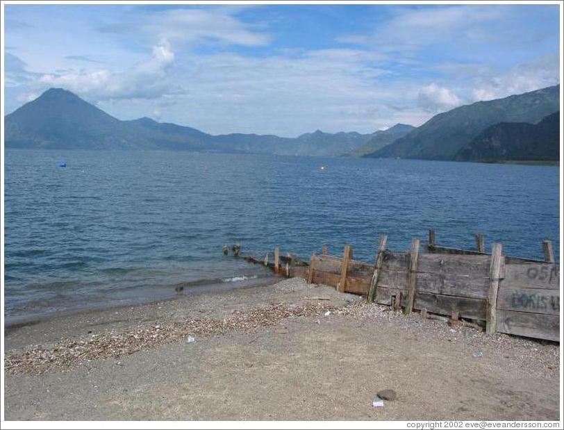 Dock extending into Lake Atitlan.