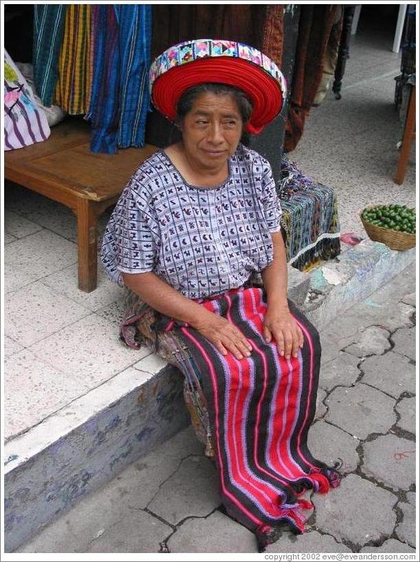Woman wearing indigenous hat, Santiago.