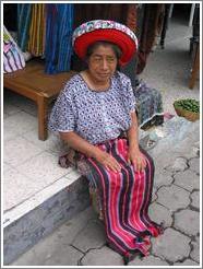 Woman wearing indigenous hat, Santiago.