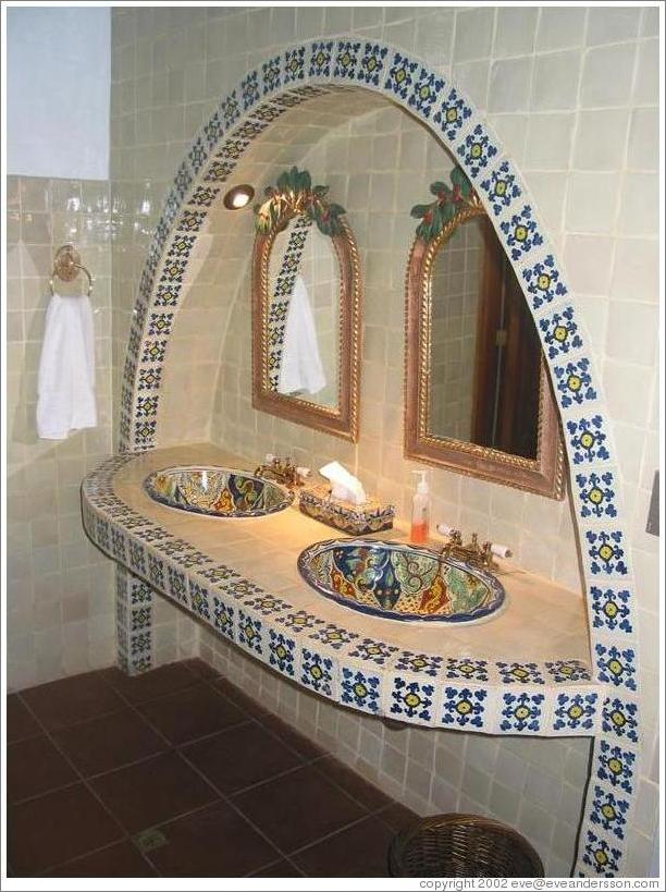 Filadelfia Coffee Estate.  Bathroom near the video room.  Pretty sinks.