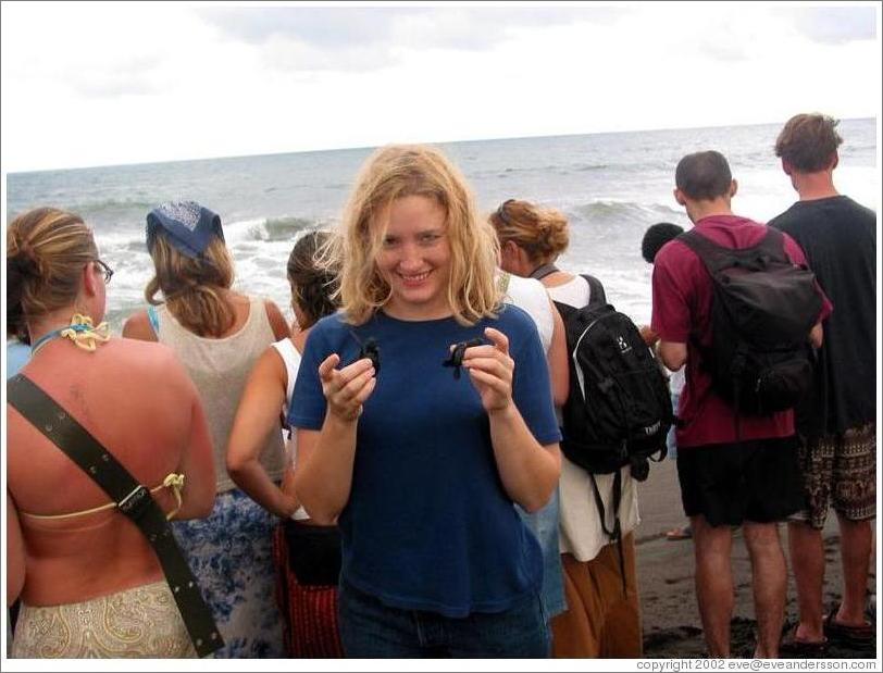 Eve holding two baby turtles.