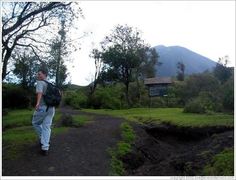 Alejandro walking ahead of me, up Volcan Pacaya.  The steep dome looms ahead.