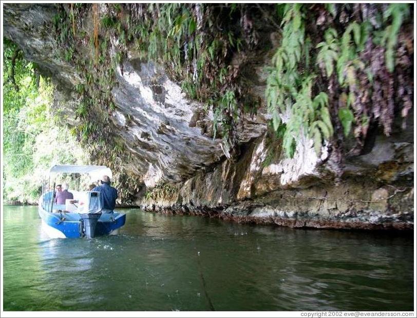 Boat under overhang.