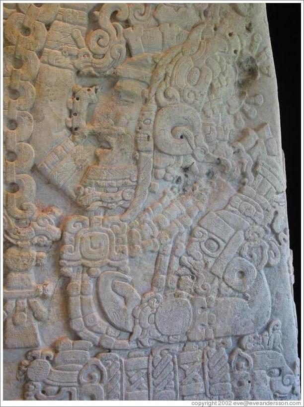 Tikal.  Estela detail, Ceramics Museum.
