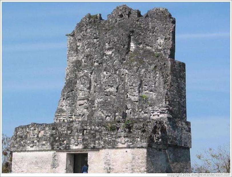 Tikal.  Crest of Templo II.  You can still make out some of the original carvings.