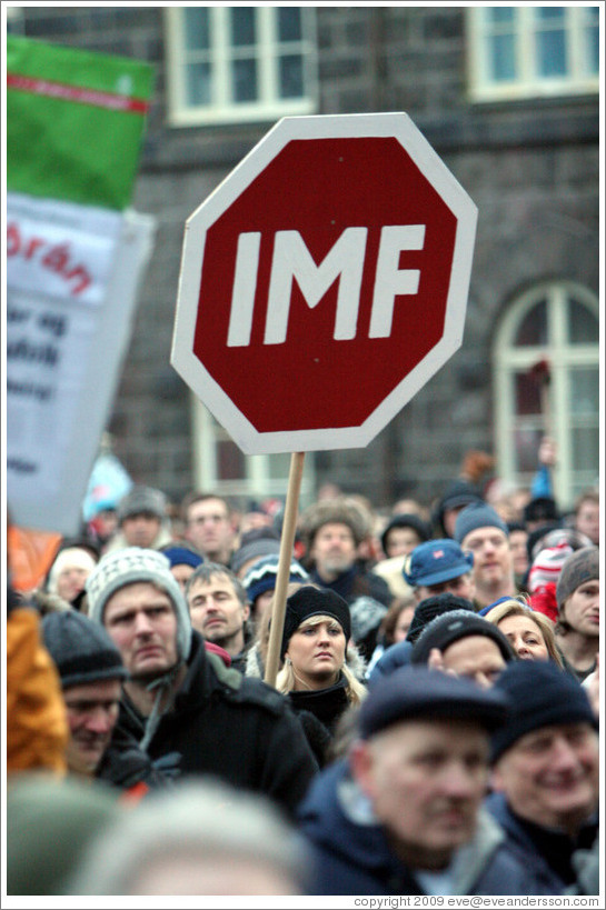 Reykjavik protest.  IMF stop sign.